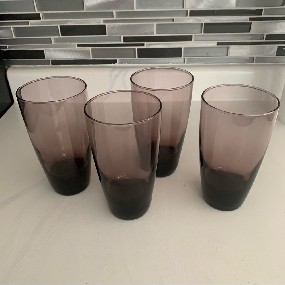 Vintage Set of four tinted drinking glass wine purple mauve color